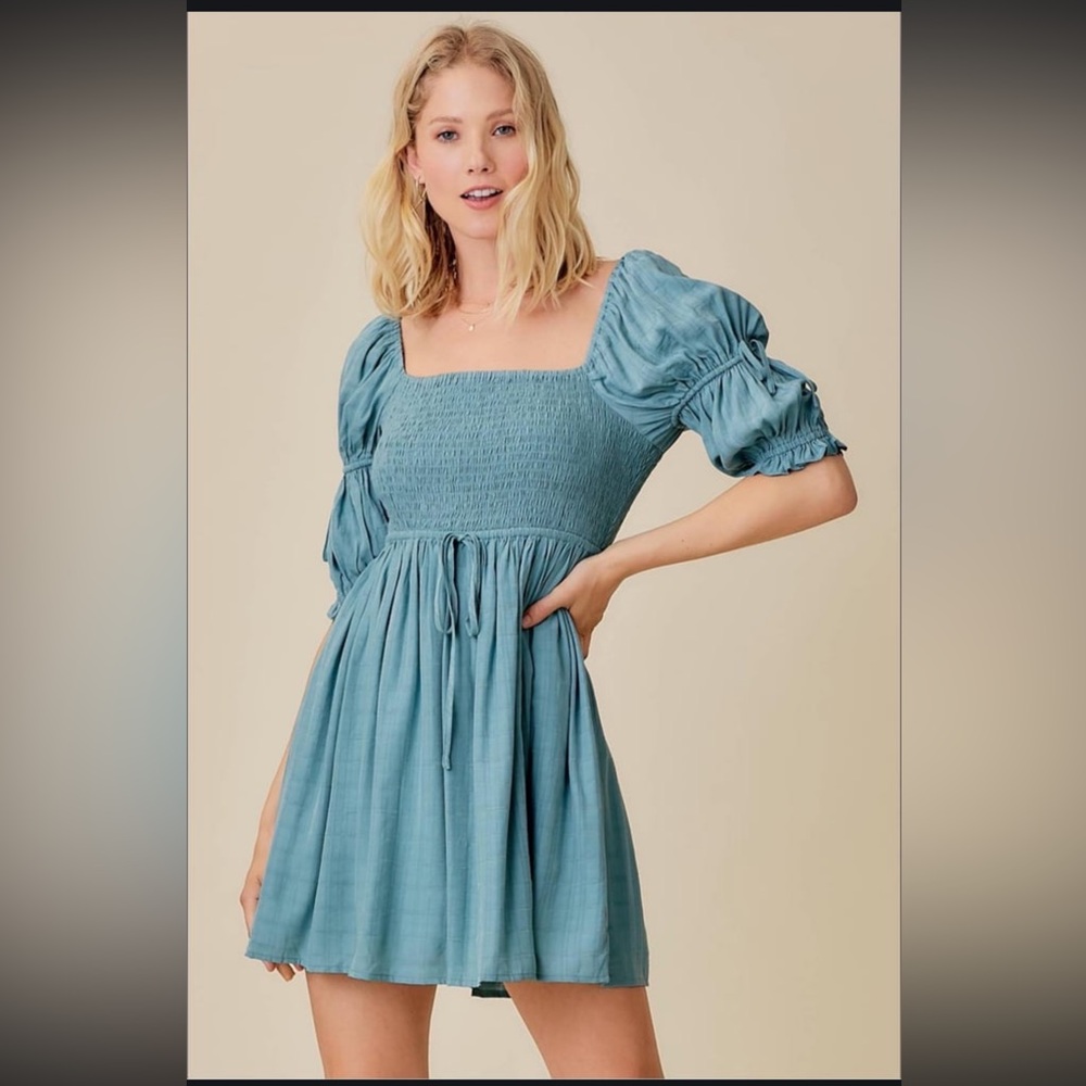 Double Puff Sleeve Smocked Dress, NEW, Boutique